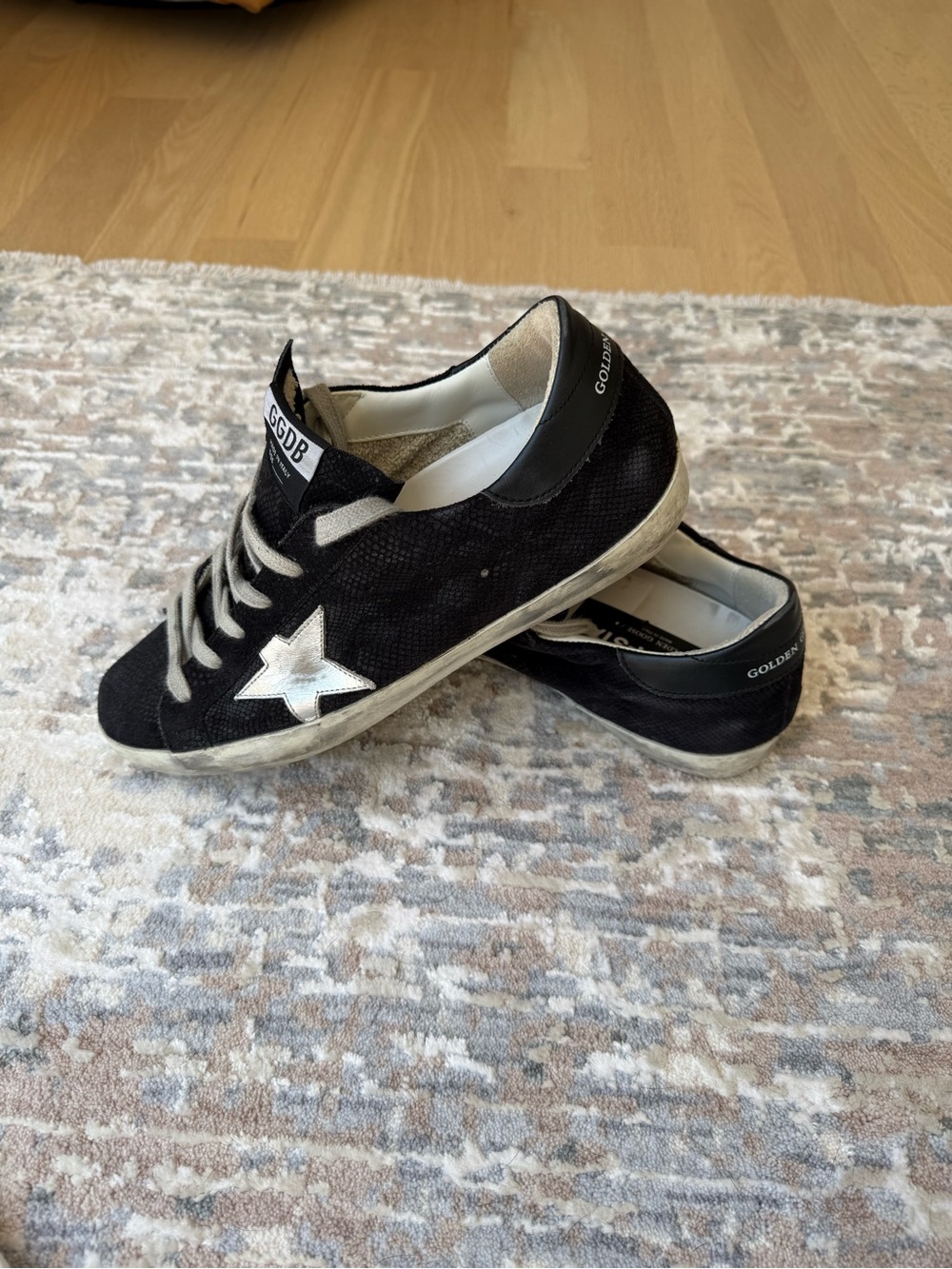 Authentic Golden Goose Black Low-Top Sneakers with White Star Accent